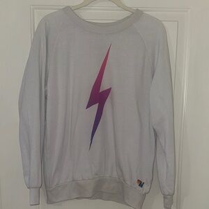 Aviator Nation White Sweatshirt with Pink and Purple Lightning Bolt